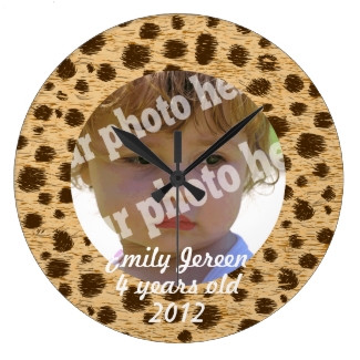 Cheetah Animal Print Custom Photo Name Wall Clock