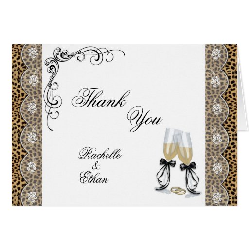 Cheetah Champagne Glass  Thank You Notecard
