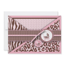 Cheetah Girl Card Pink Personalized Invitations