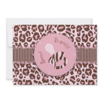 Cheetah Girl Invitation Card Pink D
