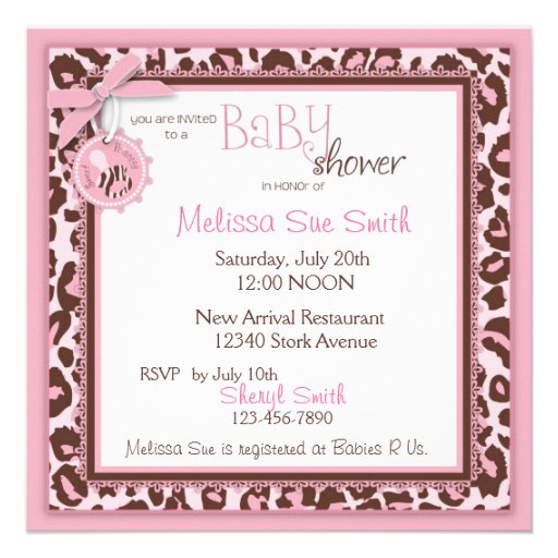 Cheetah Girl Invitation Square Pink D