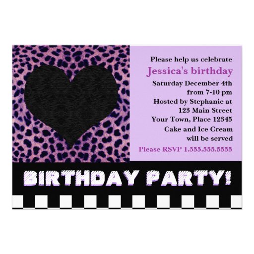Cheetah Heart Birthday Party - Purple Custom Invites