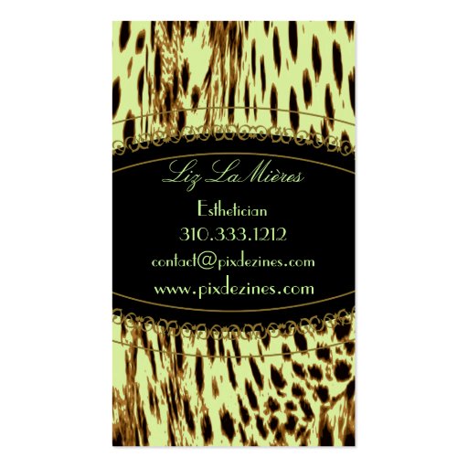Cheetah print business cards (front side)