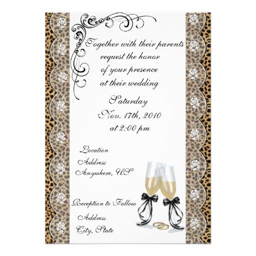 Cheetah Print Champagne Glass Wedding Invitations