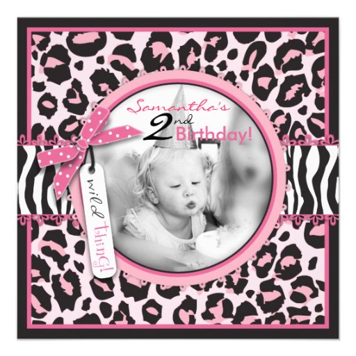 Cheetah Print & Cupcake Photo Template Birthday Custom Invitation