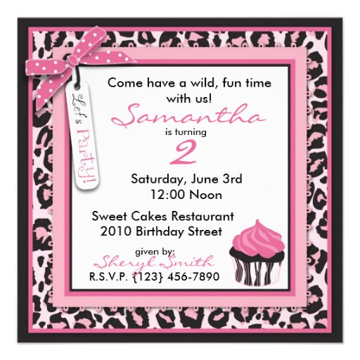 Cheetah Print & Cupcake Photo Template Birthday Custom Invitation