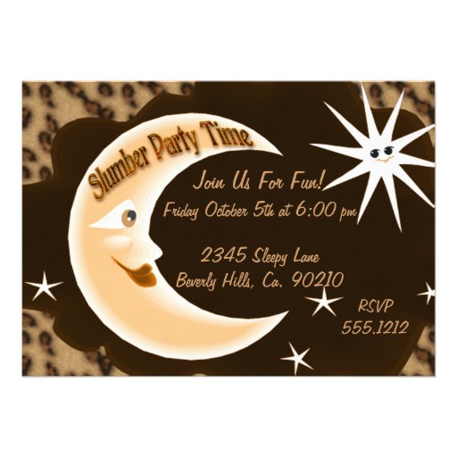 Cheetah Sleepy Moon Slumber Party Custom Invites (front side)
