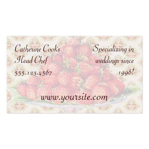 Chef Catering Strawberries Vintage Pink Business Business Card Templates (back side)