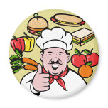 Chef cook baker thumbs up fruit sandwich food fridge magnets