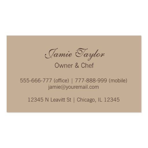 Chef Cooking Utensils, Catering Business Cards (back side)