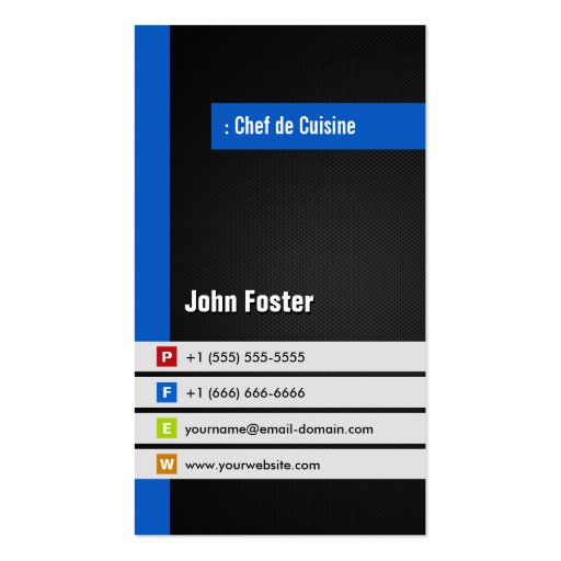 Chef de Cuisine - Modern Stylish Blue Business Cards (front side)