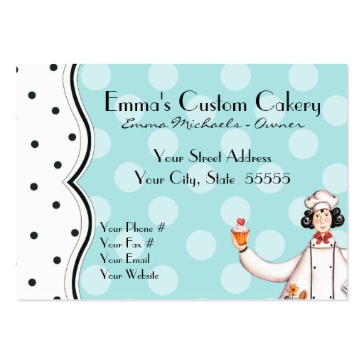 Chef Girl Cupcake Business Card - Black Hair (back side)