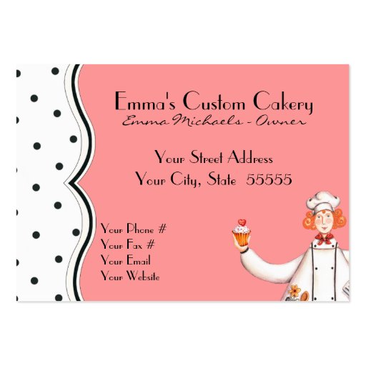 Chef Girl Cupcake Business Card - Red-Orange Hair (back side)