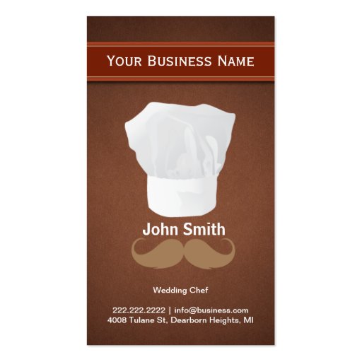 Chef hat and mustache Brown business card (front side)