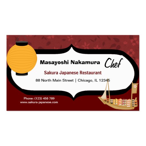 Chef Japanese Restaurant Business Card Templates (front side)