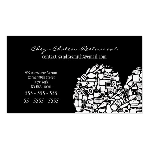 Chef Restaurant Owner/Manager Business Card (back side)