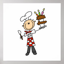 Chef With Birthday Cake Poster