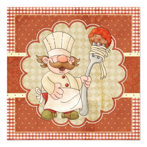 Chef with Spaghetti and Meatball Pasta Party Personalized Invites