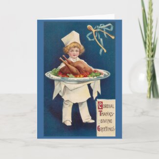 Chef with Turkey on Platter and Wishbone Greeting Card