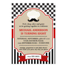 Chefs Hat with Moustache Pizza Party Invite