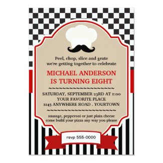 Chefs Hat with Moustache Pizza Party Invite