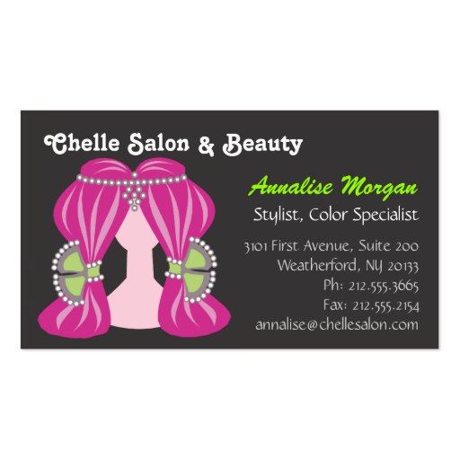 Chelle Salon - Pink Hair and Black Business Cards (front side)