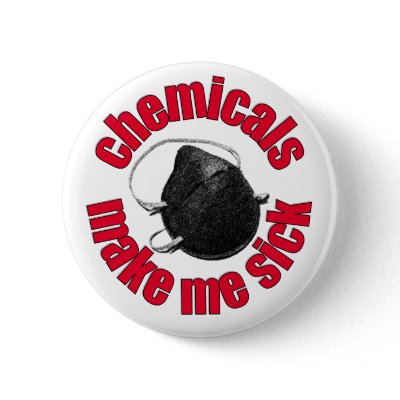 chemicals make me sick - mask pinback button by MCSandallergy