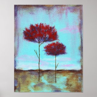 Cherished, Abstract Art Landscape Red Trees