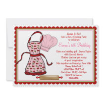 Cherries Apron and Chef Hat Birthday Invitations