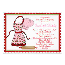 Cherries Apron and Chef Hat Birthday Invitations invitations