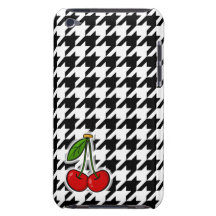 Cherries; Black & White Houndstooth Barely There iPod Case
