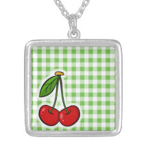 Cherries & Green Gingham Pendants