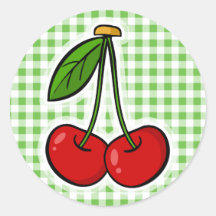Cherries & Green Gingham Stickers