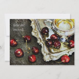 cherries on silver tray invitation template