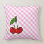 Cherries & Pink Plaid Throw Pillows