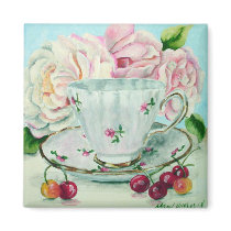 Cherries & Tea Magnet by maryhughesstudio Cherries & Tea Magnet