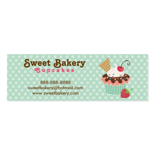 Cherry and Mint Cupcake Mini Business Cards Tags (front side)