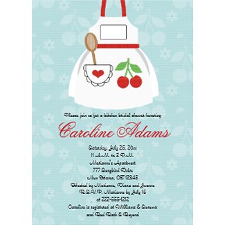 Kitchen Themed Bridal Invitations in Red and Blue Cherry Apron