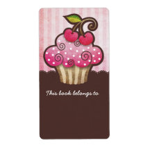 Cherry Berry Cupcake Bookplates Labels