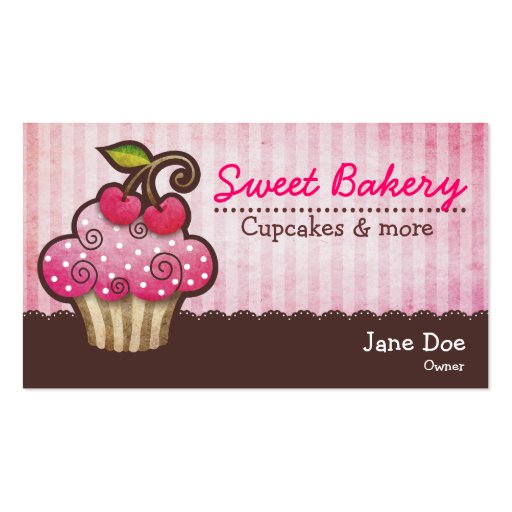 Cherry Berry Cupcake Business Cards (front side)
