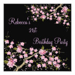 Cherry Blossom 21st Elegant Birthday Party Black Card