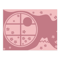japan, japanese, ninja, samurai, sakura, nippon, asia, cherry-blossom, illustration, graphic, flower, vintage, fujiya, art, oriental, pink, pop, cute, pretty, cherry blossom, Postcard with custom graphic design