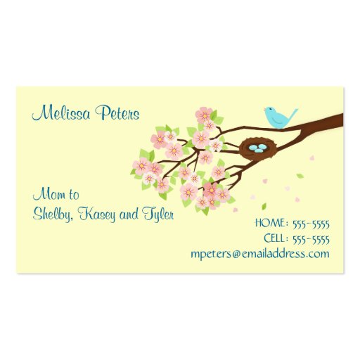 Cherry Blossom and Bird Mom Profile Card Business Card Templates (front side)