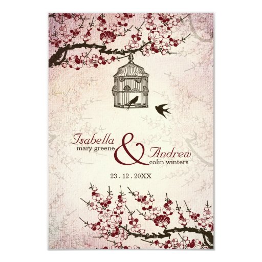 Cherry Blossom and love birds wedding invite
