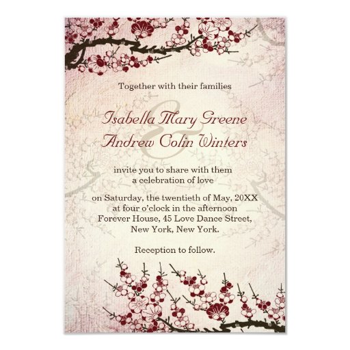 Cherry Blossom and love birds wedding invite