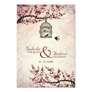 Cherry Blossom and love birds wedding invite 3.5