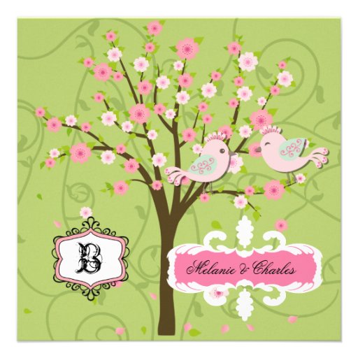 Cherry Blossom Birds Square Wedding Invitation