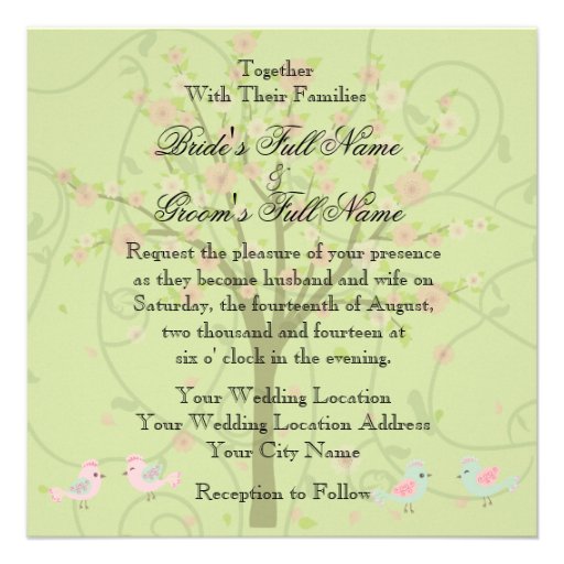 Cherry Blossom Birds Square Wedding Invitation