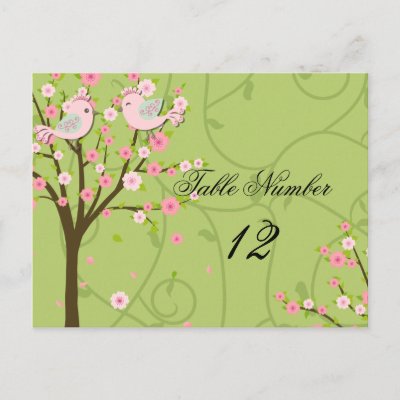 Cherry Blossom Birds Table Number Postcard