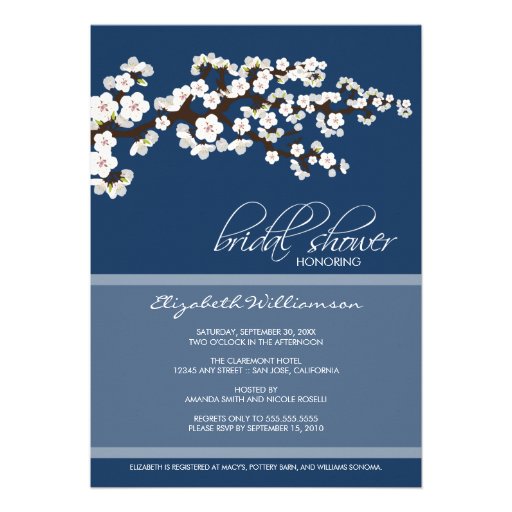 Cherry Blossom Bridal Shower Invitation (navy)